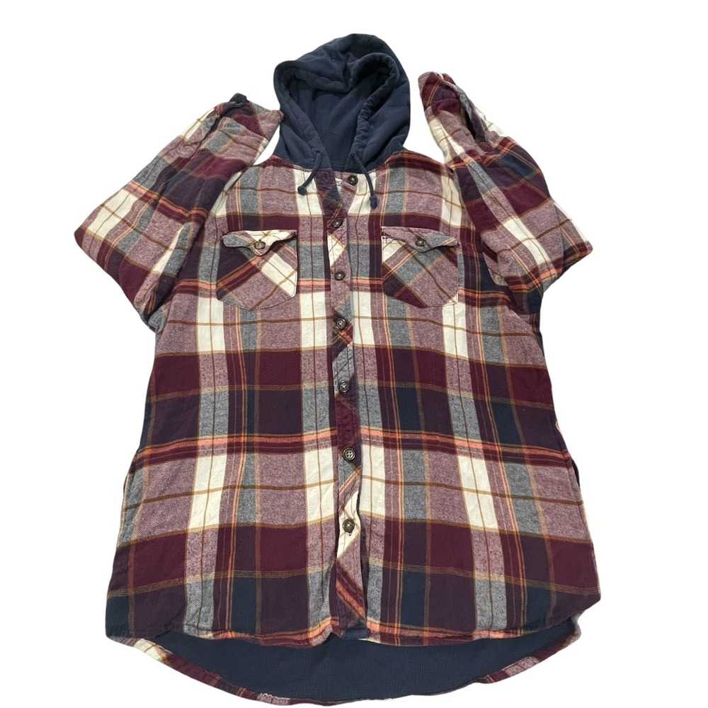 Canyon Guide Outfitters Womens XL Plaid Hooded Flannel Shirt Jacket Burgundy